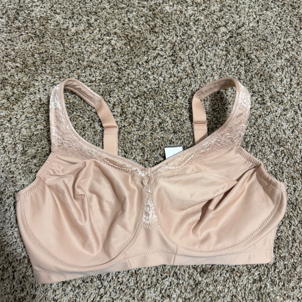 Glamorise MagicLift 1007 Nude Wireless Full Figure Bra Lace Trim 38DD Womens